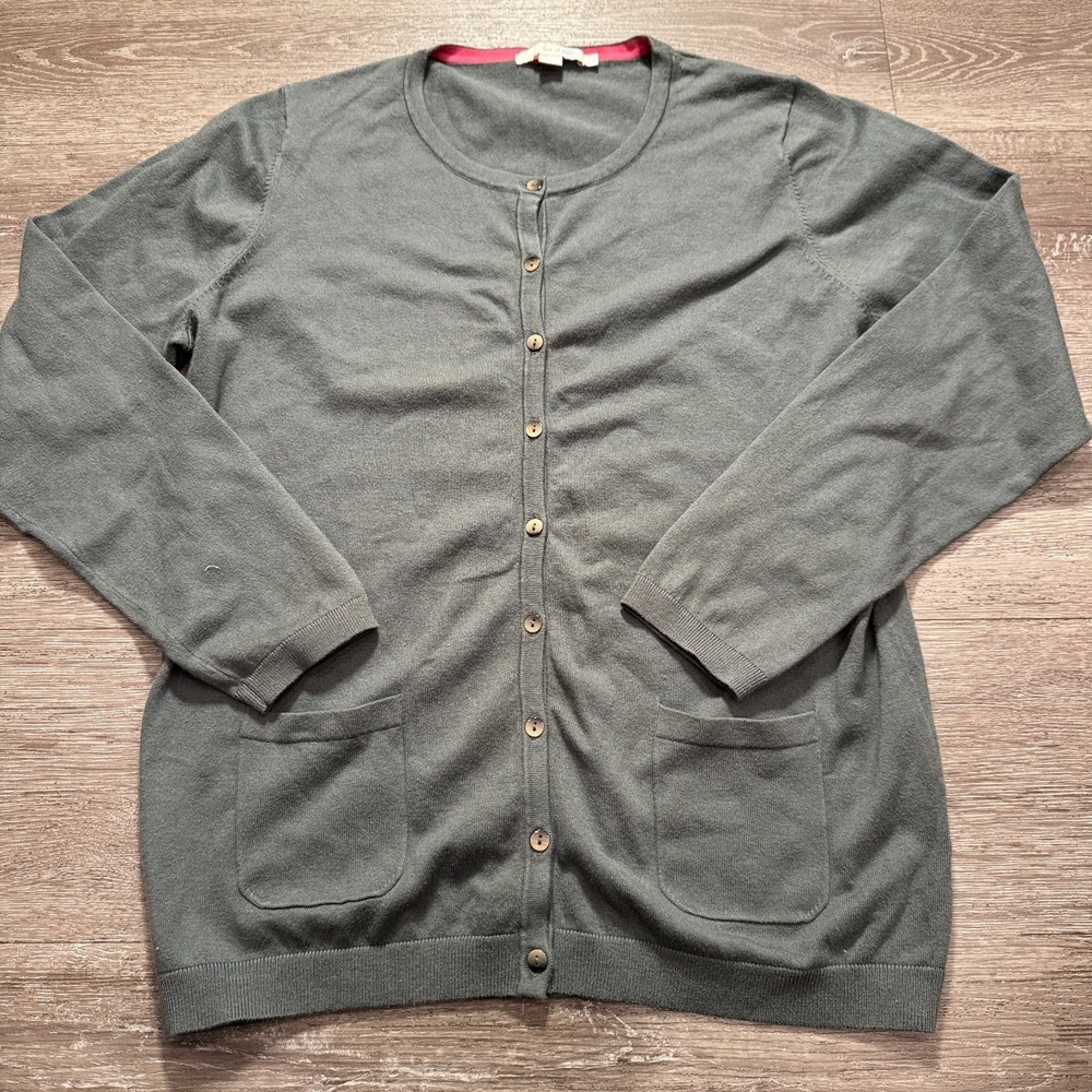 Boden Cardigan Womens 14 Gray Cotton Blend Button Front‎ Old Money Preppy Knit